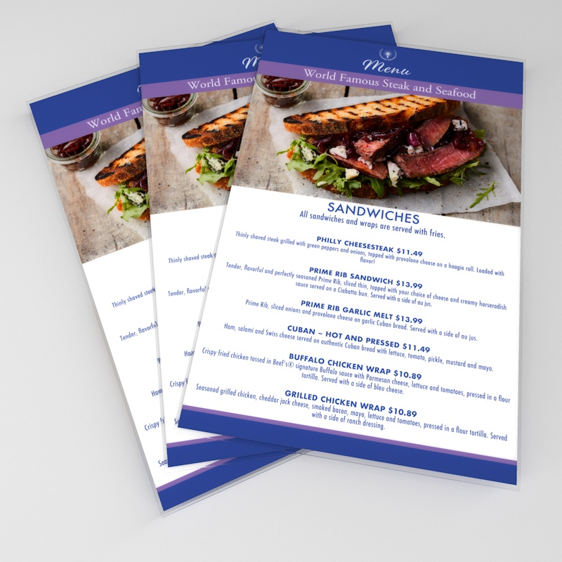 Church Laminated Menu Printing